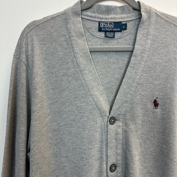 Vintage Polo PRL Ralph Lauren Grey V-Neck Lightweight Cardigan Sweater Large - Picture 4 of 13
